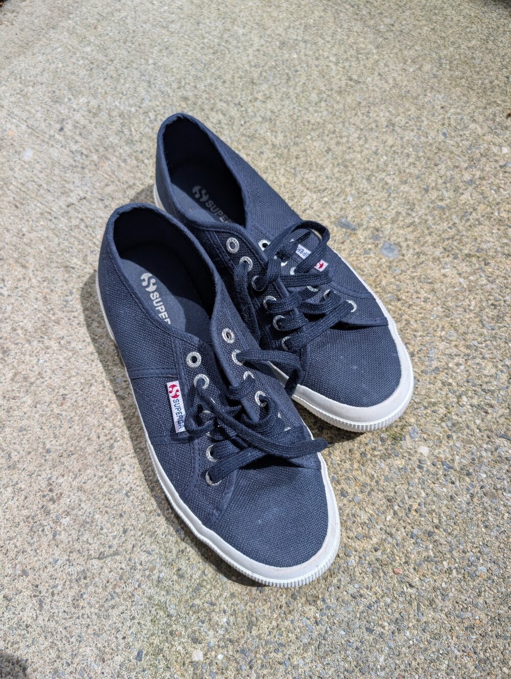 Superga Black Canvas Sneakers with White Soles